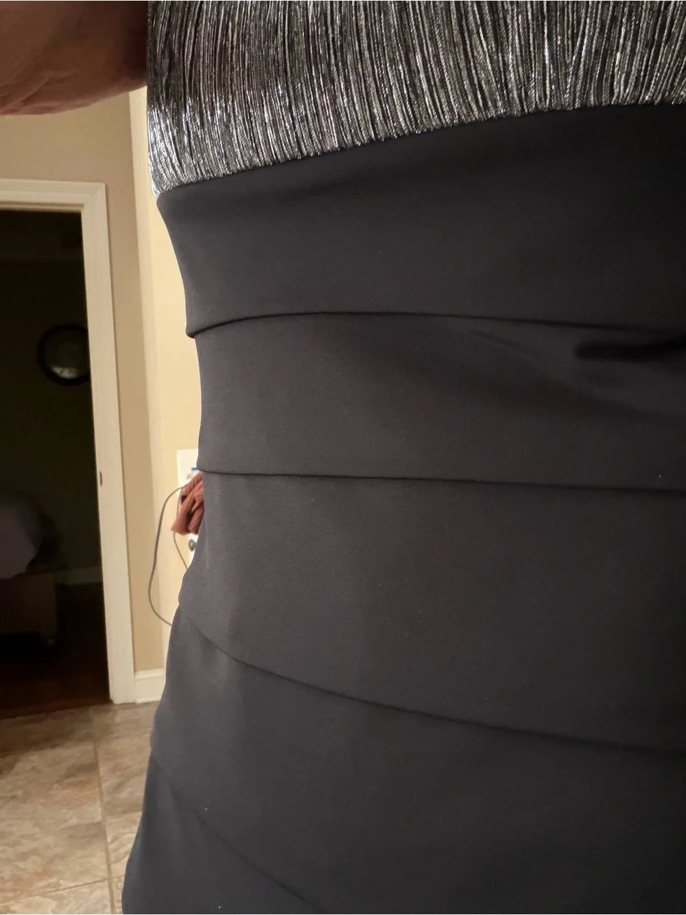 Enfocus Studio Black and Silver Sleeveless Midi Bandage Dress